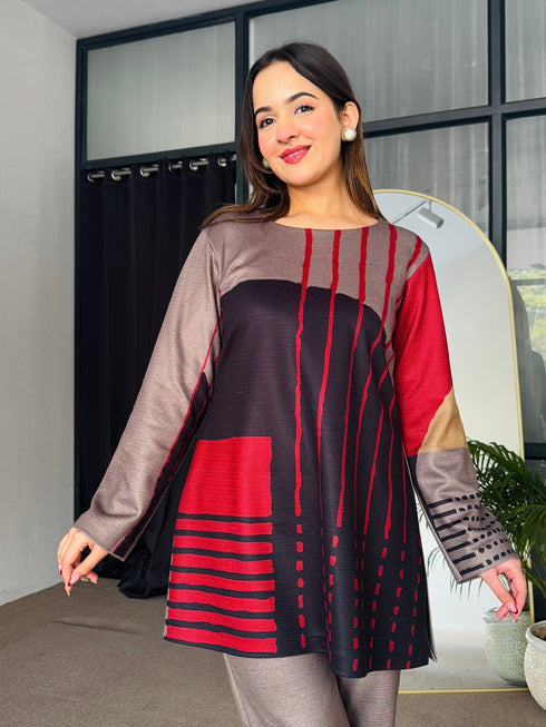 Smoky Scarlet Woollen Co Ord Set